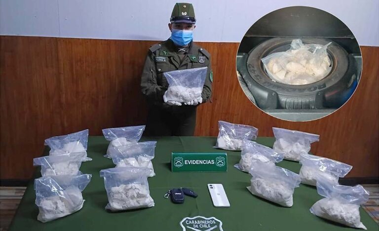 Carabineros incauta más de 12 kilos de cocaína en fiscalización en Collipulli