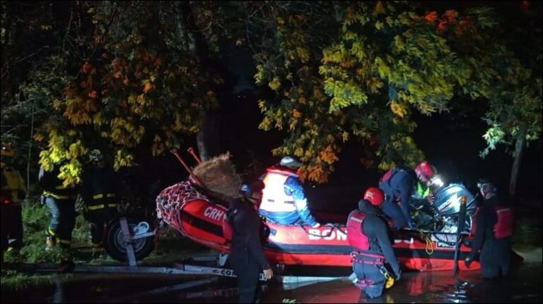 Bomberos de Mininco apoyan rescate de caballos aislados por crecida del río Malleco en Angol